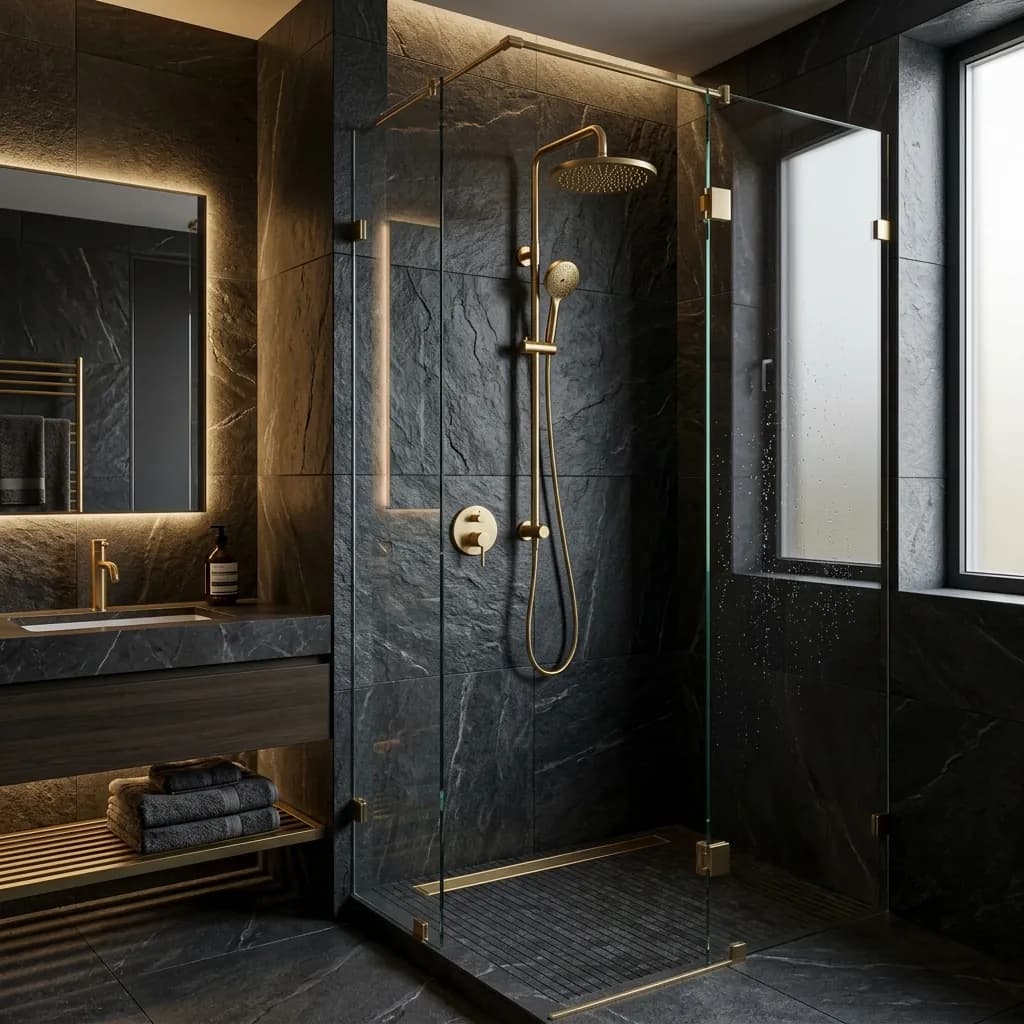 Rénovation de salle de bain haut de gamme et plomberie à Paris et Grand Paris - robinetterie laiton doré - ARTDEA